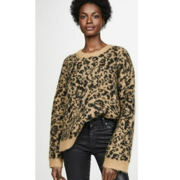 Madewell Crewneck Pullover Boxy Leopard Print Alpaca and Wool Sweater Size XS - Picture 2 of 12